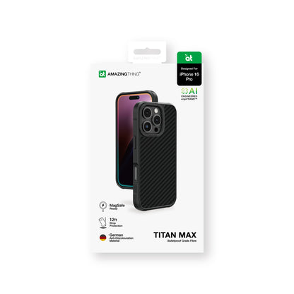 Apple iPhone 16 Pro Kılıf M-safe Şarj Özellikli 600D Aramid Fiber Amazingthing Titan Max Serisi Kapak Siyah