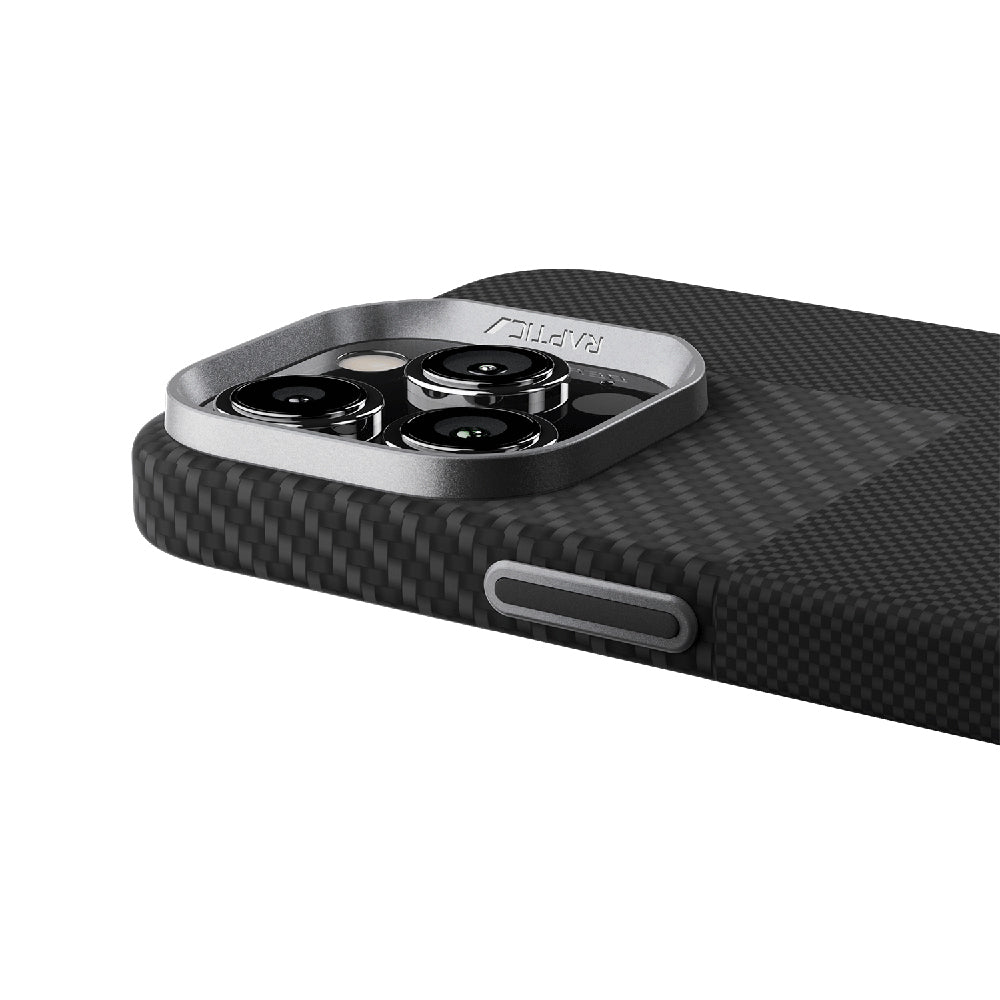 Apple iPhone 16 Pro Kılıf M-safe Şarj Özellikli 600D Metal Kamera Çerçeveli Raptic Aramid Fiber Croxx Mondrian Serisi Kapak Siyah