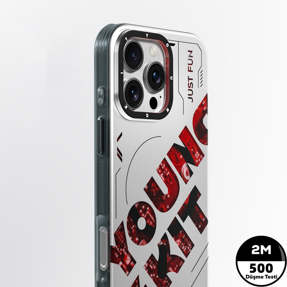 Apple iPhone 16 Pro Kılıf M-safe Şarj Özellikli Airbagli Çift Katmanlı Youngkit Future Serisi Kapak Mavi