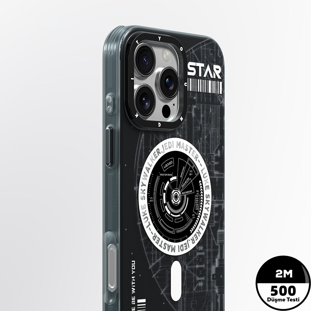 Apple iPhone 16 Pro Kılıf M-safe Şarj Özellikli Airbagli Hologram Tasarımlı Youngkit Interstellar Serisi Kapak Füme