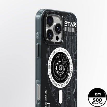 Apple iPhone 16 Pro Kılıf M-safe Şarj Özellikli Airbagli Hologram Tasarımlı Youngkit Interstellar Serisi Kapak Siyah-Beyaz