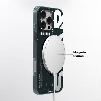 Apple iPhone 16 Pro Kılıf M-safe Şarj Özellikli Airbagli Hologram Tasarımlı Youngkit Interstellar Serisi Kapak Siyah-Beyaz