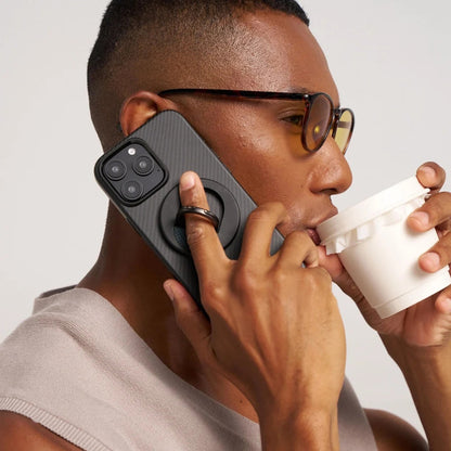 Apple iPhone 16 Pro Kılıf M-safe Şarj Özellikli Aramid Fiber Pitaka Military-Grade Classic Serisi Black-Grey Twill Kapak Siyah