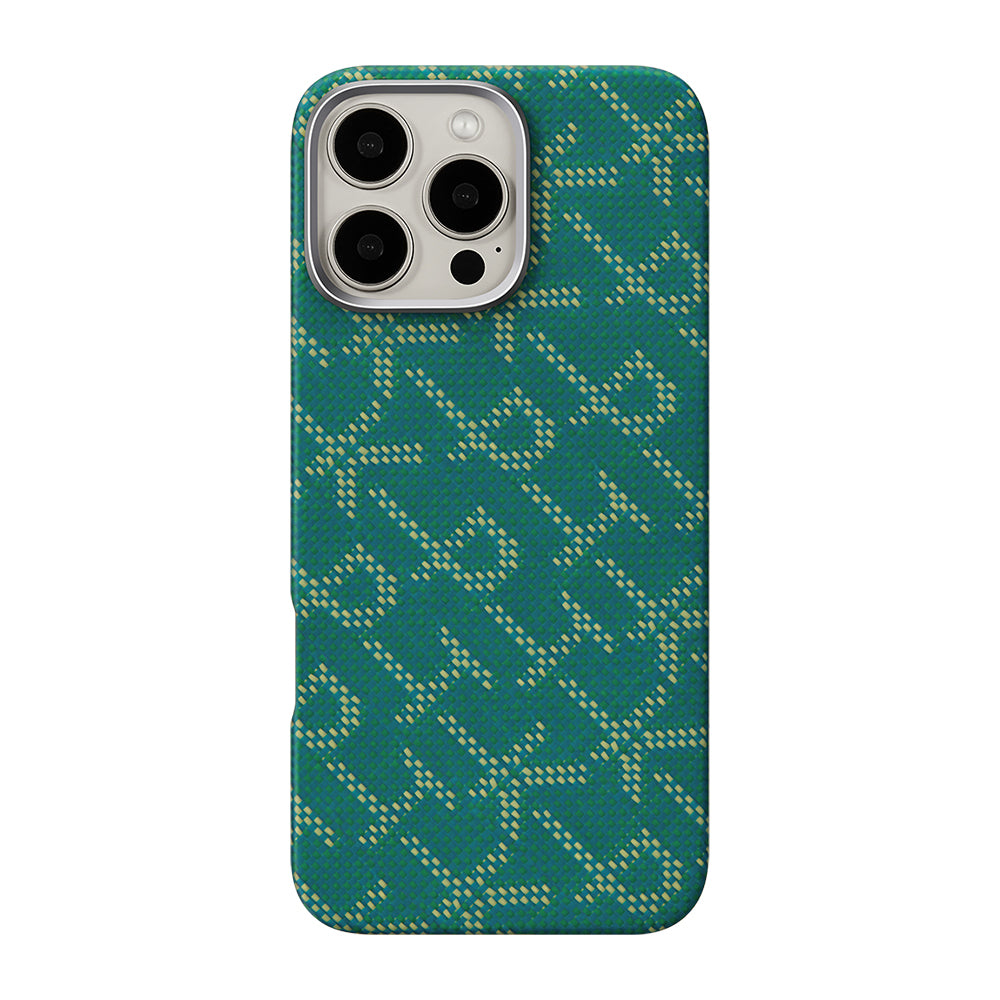 Apple iPhone 16 Pro Kılıf M-safe Şarj Özellikli Aramid Fiber Pitaka Tactile Woven Monogram Serisi Kapak Kırmızı