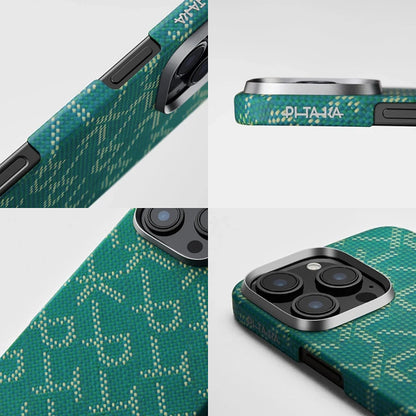 Apple iPhone 16 Pro Kılıf M-safe Şarj Özellikli Aramid Fiber Pitaka Tactile Woven Monogram Serisi Kapak Kırmızı