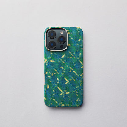 Apple iPhone 16 Pro Kılıf M-safe Şarj Özellikli Aramid Fiber Pitaka Tactile Woven Monogram Serisi Kapak Yeşil