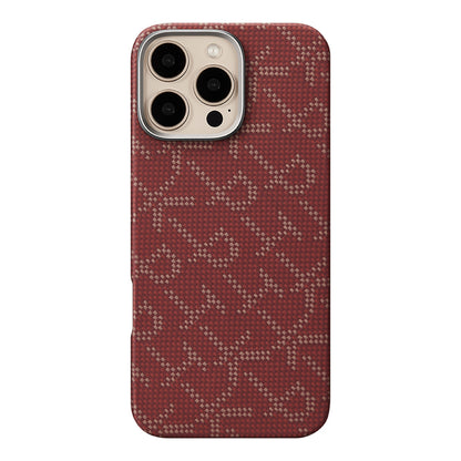 Apple iPhone 16 Pro Kılıf M-safe Şarj Özellikli Aramid Fiber Pitaka Tactile Woven Monogram Serisi Kapak Kırmızı
