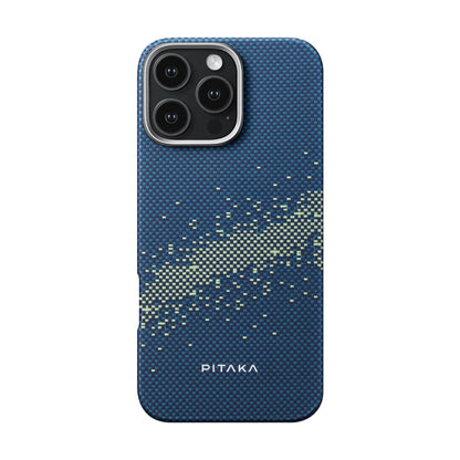 Apple iPhone 16 Pro Kılıf M-safe Şarj Özellikli Aramid Fiber Pitaka Tactile Woven Starpeak Serisi Milky Way Galaxy Kapak Mavi