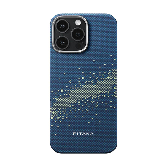 Apple iPhone 16 Pro Kılıf M-safe Şarj Özellikli Aramid Fiber Pitaka Tactile Woven Starpeak Serisi Milky Way Galaxy Kapak Mavi
