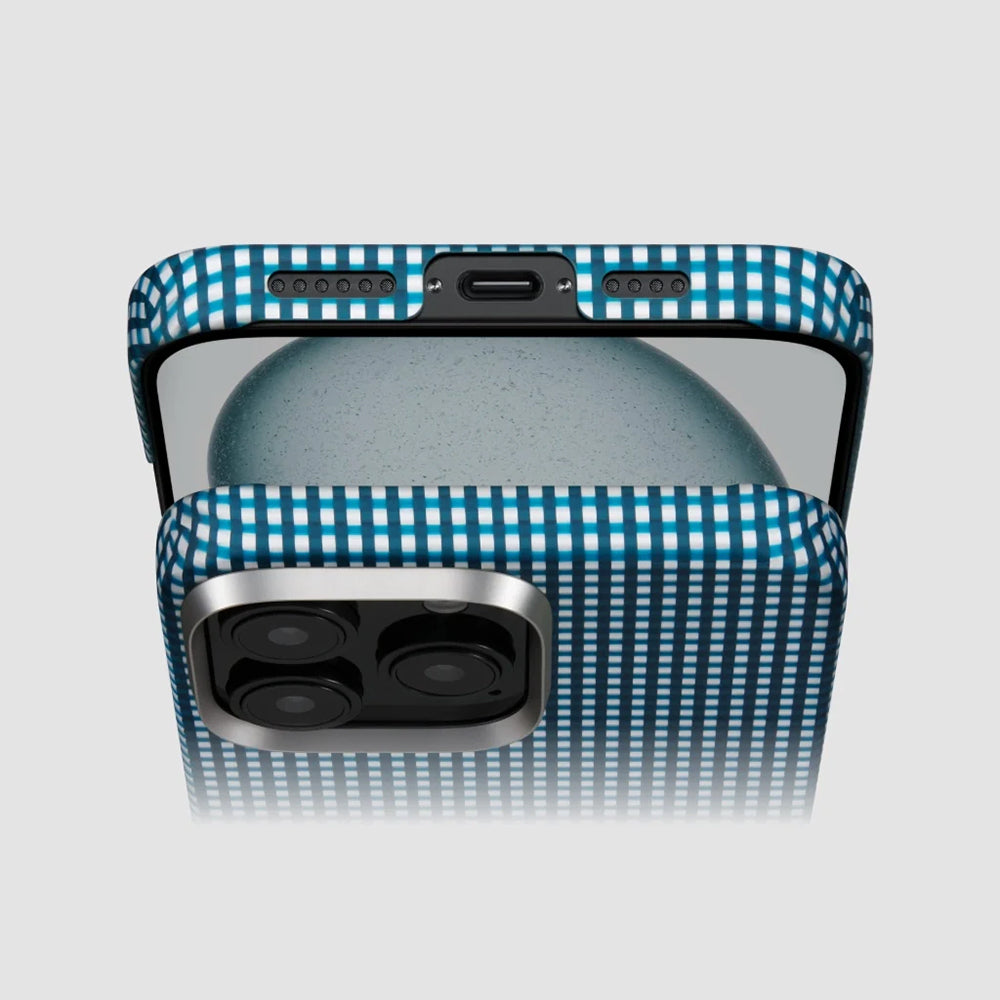 Apple iPhone 16 Pro Kılıf M-safe Şarj Özellikli Aramid Fiber Pitaka Ultra-Slim Classic Serisi Ocean Blue Kapak Mavi