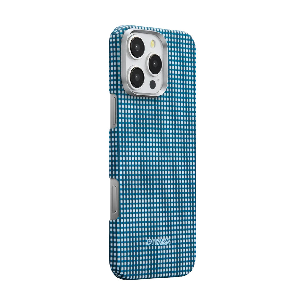 Apple iPhone 16 Pro Kılıf M-safe Şarj Özellikli Aramid Fiber Pitaka Ultra-Slim Classic Serisi Ocean Blue Kapak Mavi