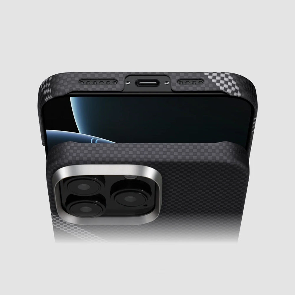 Apple iPhone 16 Pro Kılıf M-safe Şarj Özellikli Aramid Fiber Re-TROS Tasarımlı Pitaka Tactile Woven Rebuilding Serisi Kapak Siyah