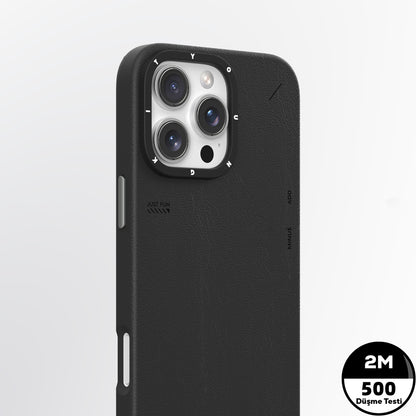 Apple iPhone 16 Pro Kılıf M-safe Şarj Özellikli Basit Mat Deri Desenli Youngkit Tech Fashion Serisi Kapak Gri