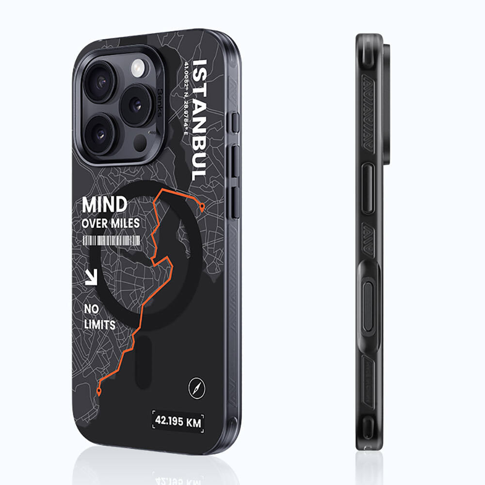 Apple iPhone 16 Pro Kılıf M-safe Şarj Özellikli Benks City Serisi Kapak Siyah-Turuncu