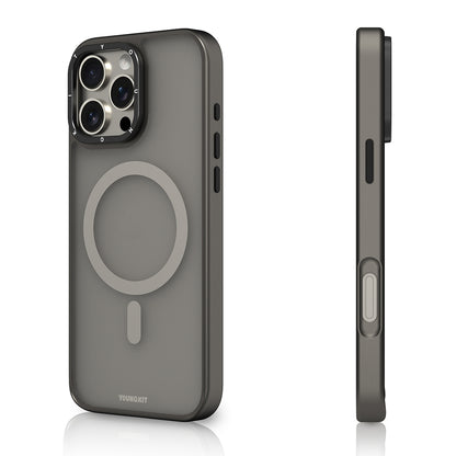 Apple iPhone 16 Pro Kılıf M-safe Şarj Özellikli Cam Arka Yüzey TPU Youngkit Gemstone Serisi Kapak Gold