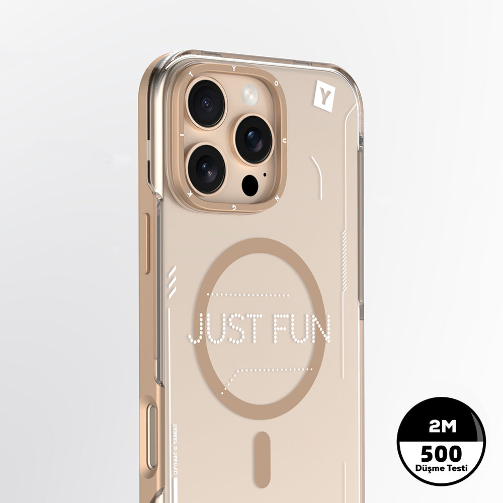 Apple iPhone 16 Pro Kılıf M-safe Şarj Özellikli Çıkarılabilir Arka Yüzeyli Youngkit Mecha Kapak Gold