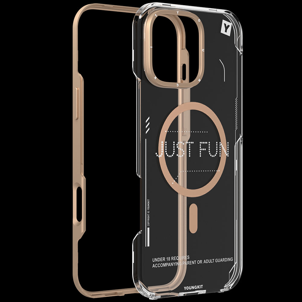 Apple iPhone 16 Pro Kılıf M-safe Şarj Özellikli Çıkarılabilir Arka Yüzeyli Youngkit Mecha Kapak Desert Gold