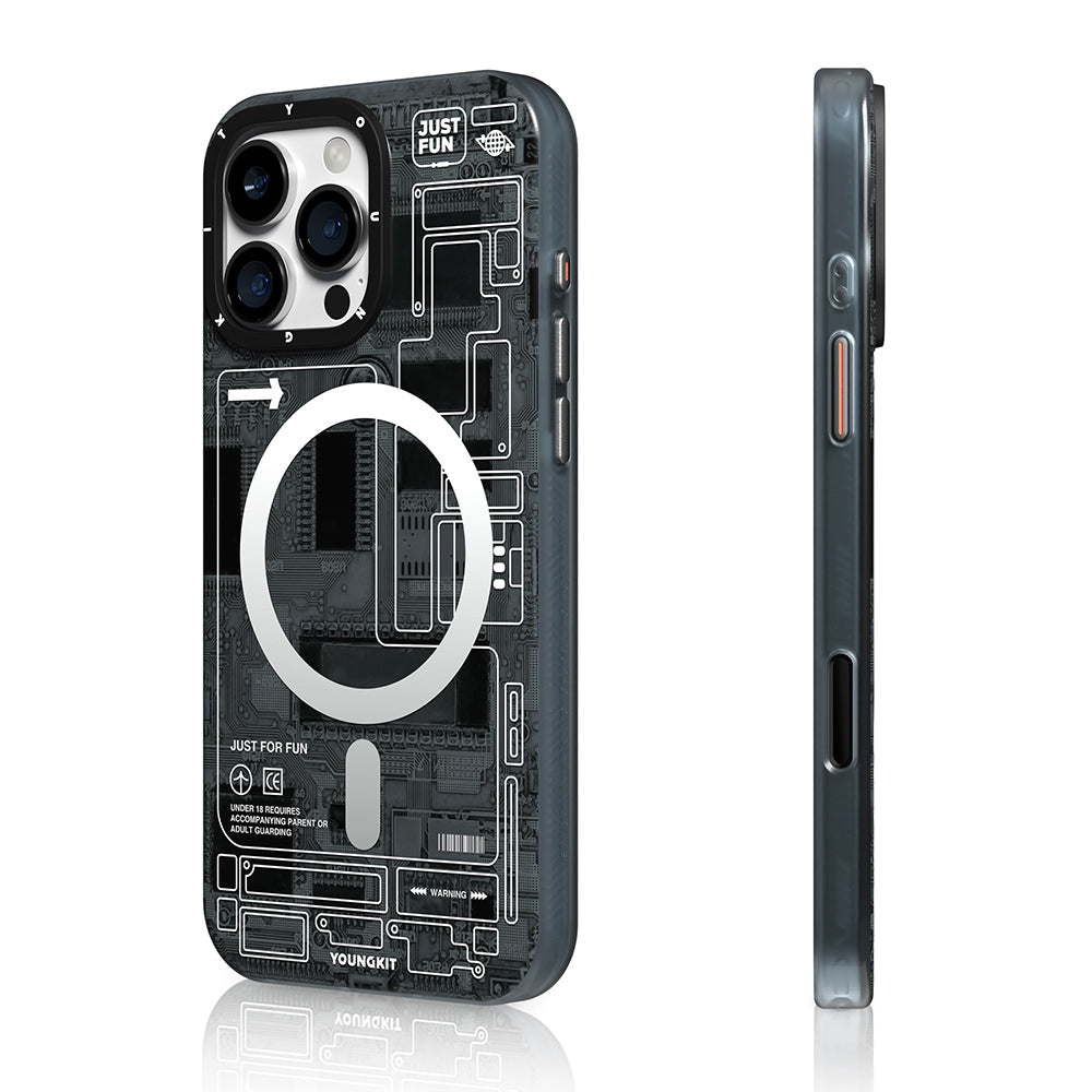 Apple iPhone 16 Pro Kılıf M-safe Şarj Özellikli Kamera Denetim Butonlu Youngkit Technology Serisi Kapak Gri