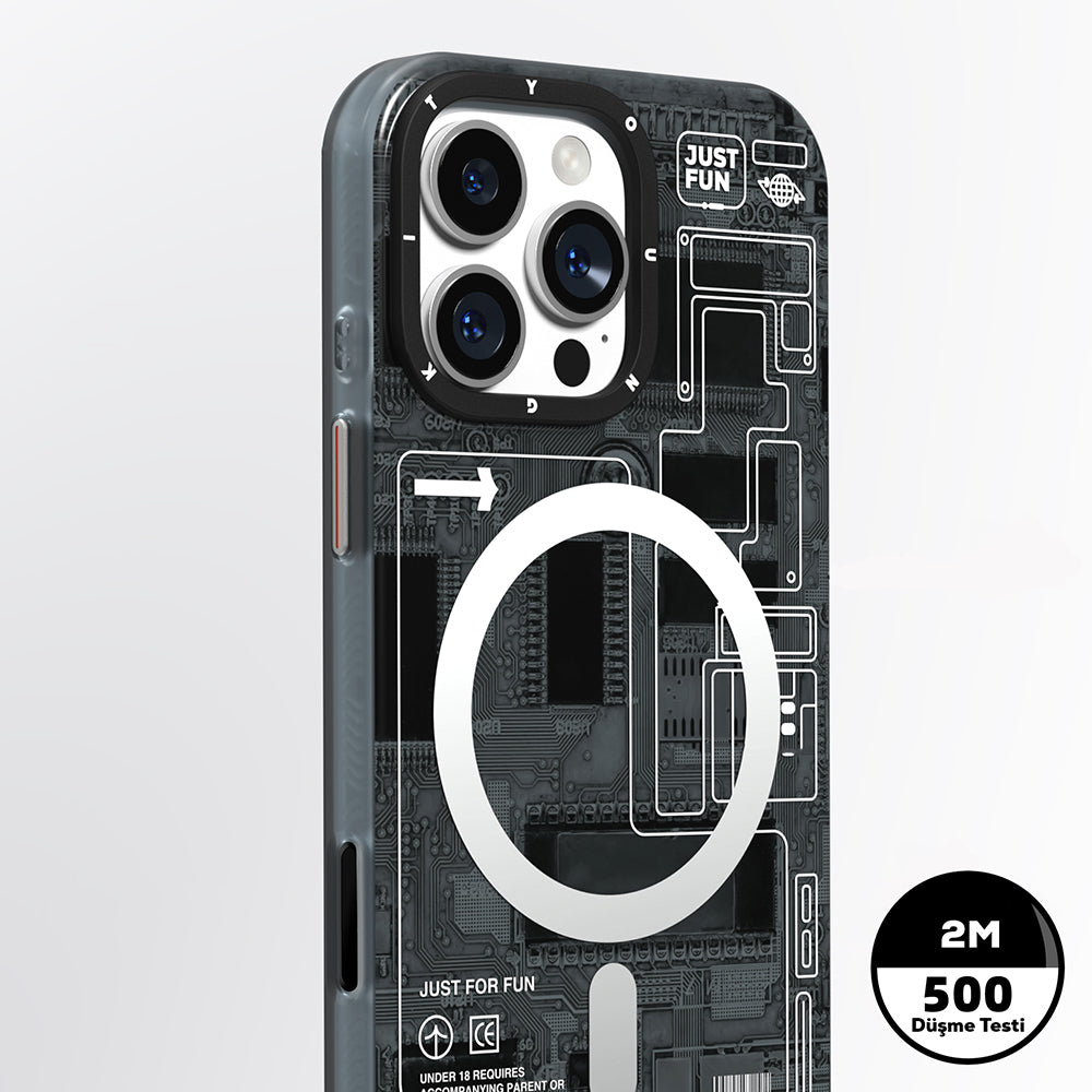 Apple iPhone 16 Pro Kılıf M-safe Şarj Özellikli Kamera Denetim Butonlu Youngkit Technology Serisi Kapak Mavi