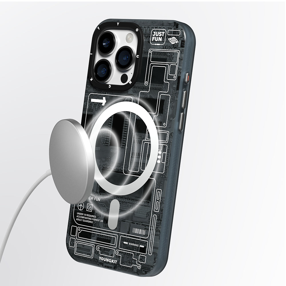 Apple iPhone 16 Pro Kılıf M-safe Şarj Özellikli Kamera Denetim Butonlu Youngkit Technology Serisi Kapak Mavi