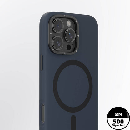 Apple iPhone 16 Pro Kılıf M-safe Şarj Özellikli Kamera Standlı Youngkit Bitty Cream Kapak Mavi