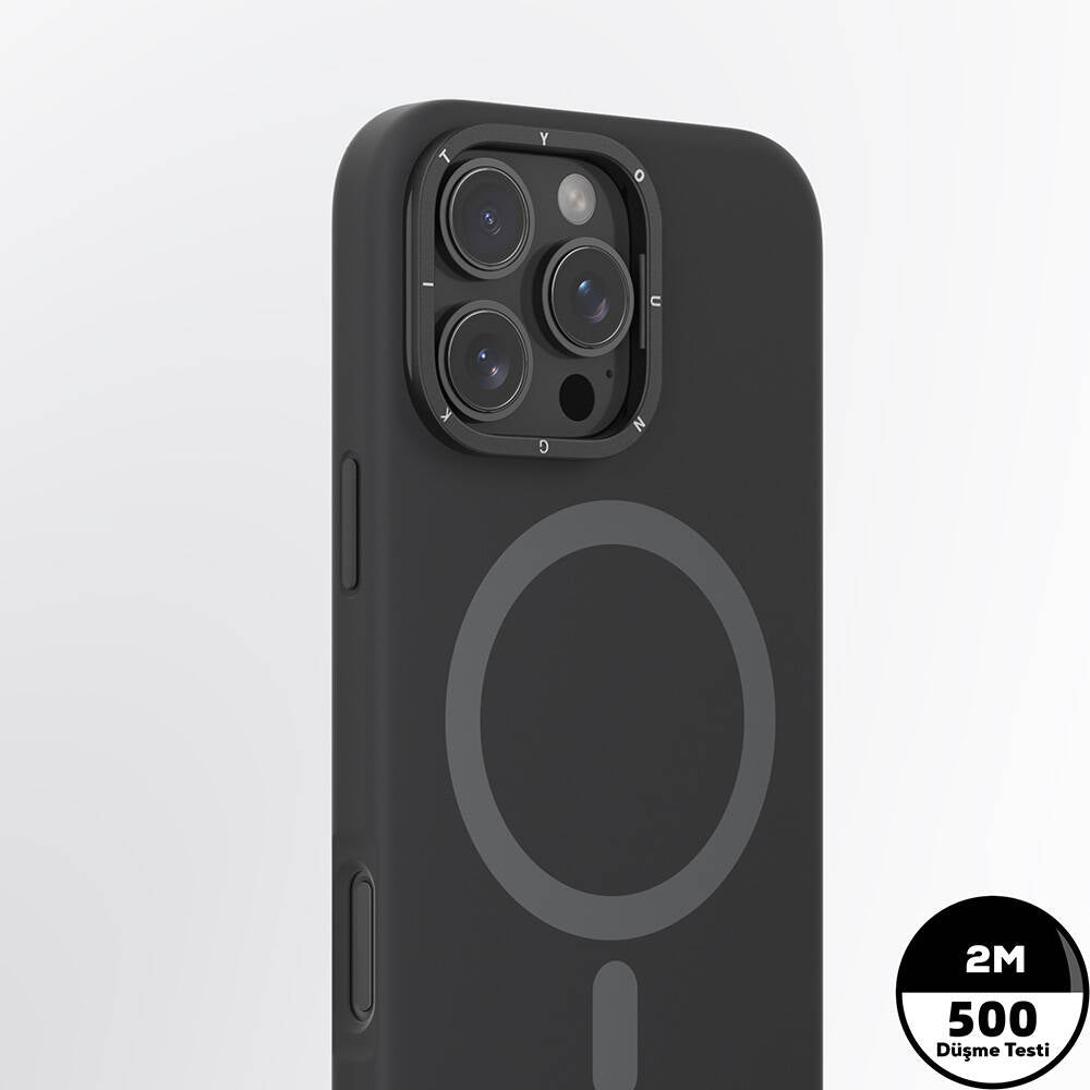 Apple iPhone 16 Pro Kılıf M-safe Şarj Özellikli Kamera Standlı Youngkit Bitty Cream Kapak Siyah