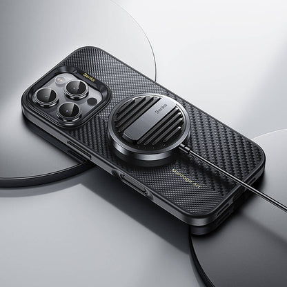 Apple iPhone 16 Pro Kılıf M-safe Şarj Özellikli Karbon Fiber Benks Montage Hybrid ArmorPro Kevlar Kapak Siyah