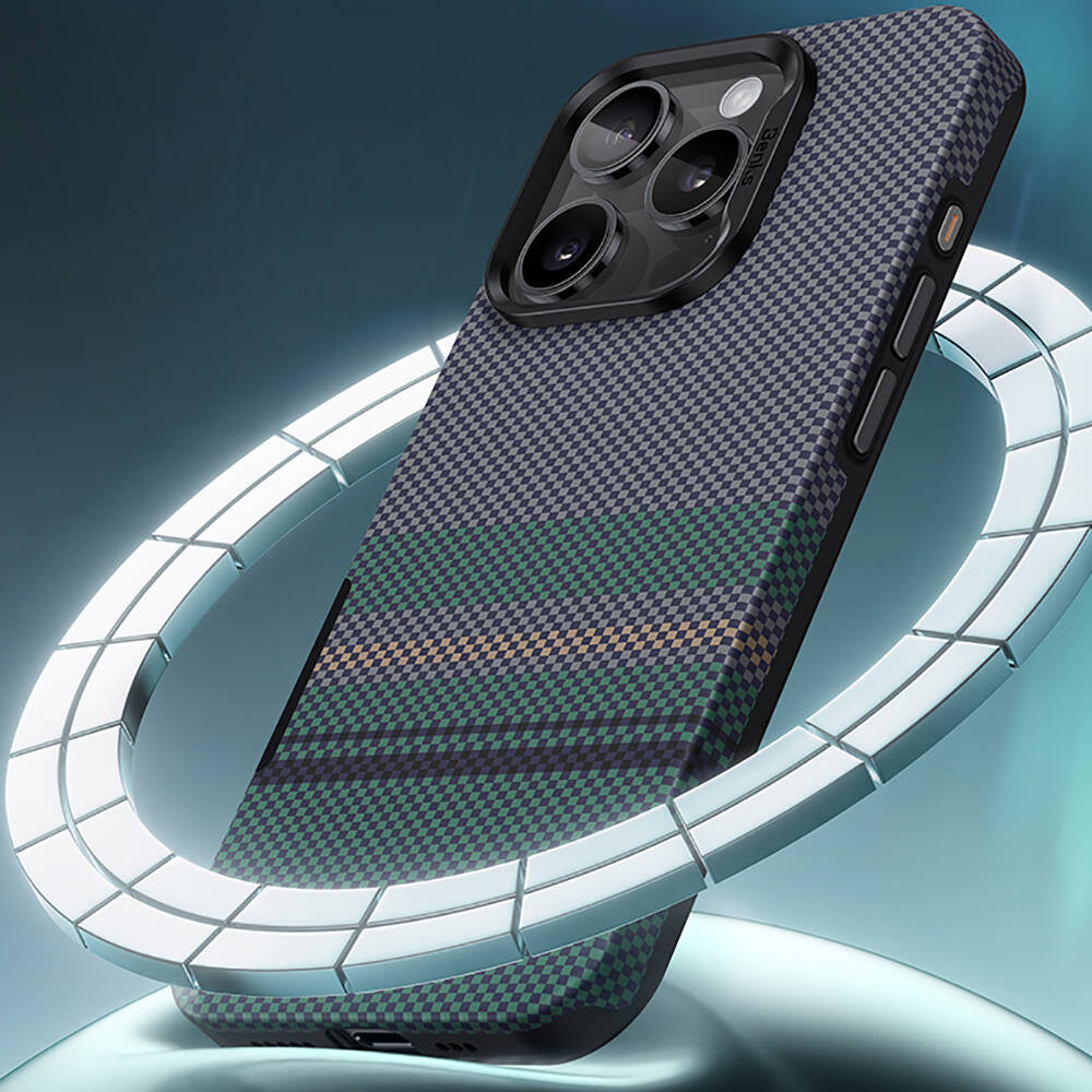 Apple iPhone 16 Pro Kılıf M-safe Şarj Özellikli Karbon Fiber Tasarımlı Benks Aurora ArmorPro Kevlar Kapak Siyah