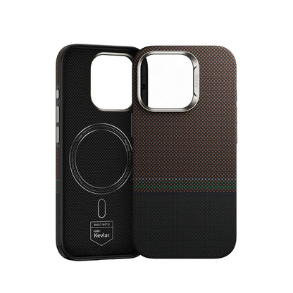 Apple iPhone 16 Pro Kılıf M-safe Şarj Özellikli Karbon Fiber Tasarımlı Benks Prestige ArmorPro Kevlar Kapak Gold