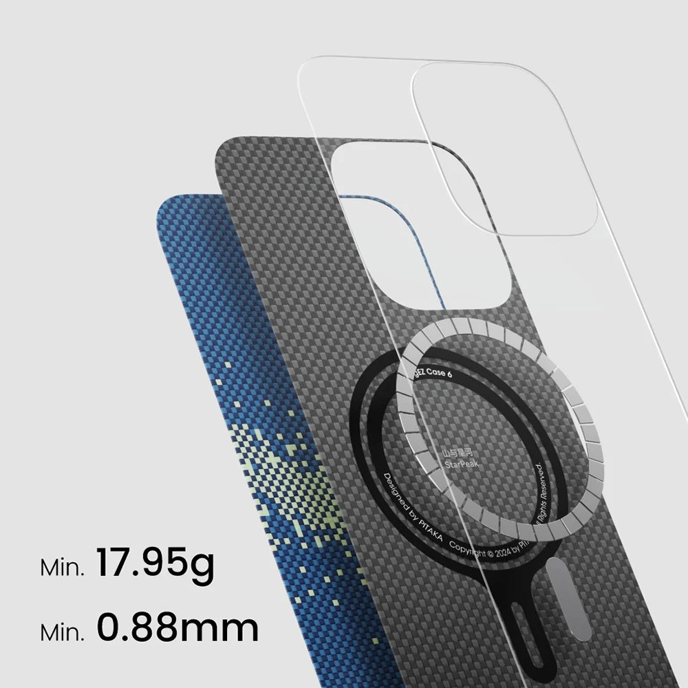 Apple iPhone 16 Pro Kılıf M-safe Şarj Özellikli Lumintex Teknolojili Fosforlu Özellikli Aramid Fiber Pitaka Tactile Woven Starpeak Serisi Milky Way Galaxy Kapak Mavi