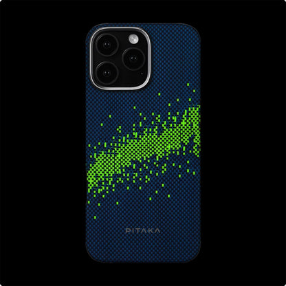 Apple iPhone 16 Pro Kılıf M-safe Şarj Özellikli Lumintex Teknolojili Fosforlu Özellikli Aramid Fiber Pitaka Tactile Woven Starpeak Serisi Milky Way Galaxy Kapak Mavi
