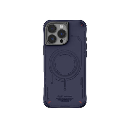 Apple iPhone 16 Pro Kılıf M-safe Şarj Özellikli Metal Kamera Çerçeveli Skinarma Mecha Serisi Kapak Mavi