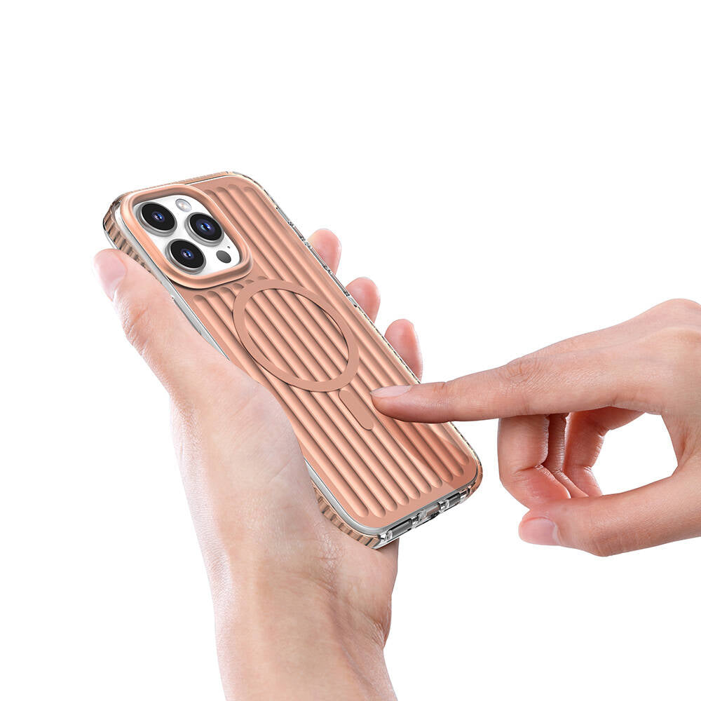 Apple iPhone 16 Pro Kılıf M-safe Şarj Özellikli Oyuklu Tasarım Mutural Bumpy Clear Kapak Rose Gold