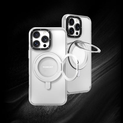 Apple iPhone 16 Pro Kılıf M-safe Şarj Özellikli Parmak Ring Standlı Youngkit Pivot Serisi Kapak Şeffaf