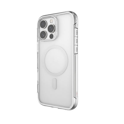 Apple iPhone 16 Pro Kılıf M-safe Şarj Özellikli Raptic Air Serisi Airbag Tasarımlı Metal Köşelikli Şeffaf Kapak Gümüş