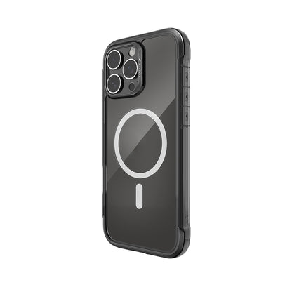 Apple iPhone 16 Pro Kılıf M-safe Şarj Özellikli Raptic Air Serisi Airbag Tasarımlı Metal Köşelikli Şeffaf Kapak Siyah