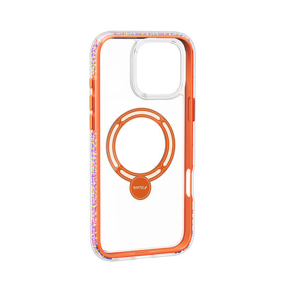 Apple iPhone 16 Pro Kılıf M-safe Şarj Özellikli Raptic AirJoy Serisi Boncuk Tasarımlı 360 Derece Dönebilen Standlı Kapak Turuncu