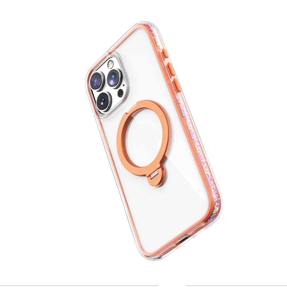 Apple iPhone 16 Pro Kılıf M-safe Şarj Özellikli Raptic AirJoy Serisi Boncuk Tasarımlı 360 Derece Dönebilen Standlı Kapak Siyah-Gri