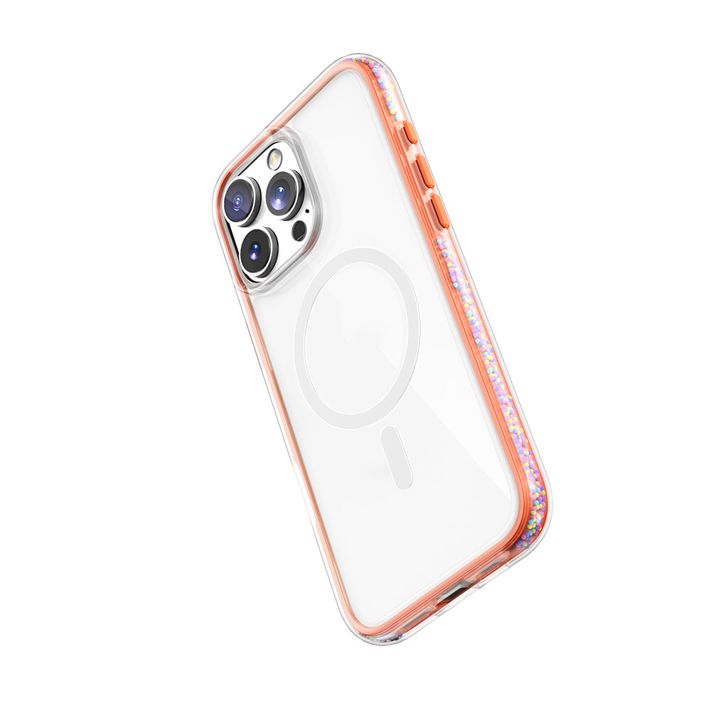 Apple iPhone 16 Pro Kılıf M-safe Şarj Özellikli Raptic AirJoy Serisi Boncuk Tasarımlı Şeffaf Kapak Siyah-Gri