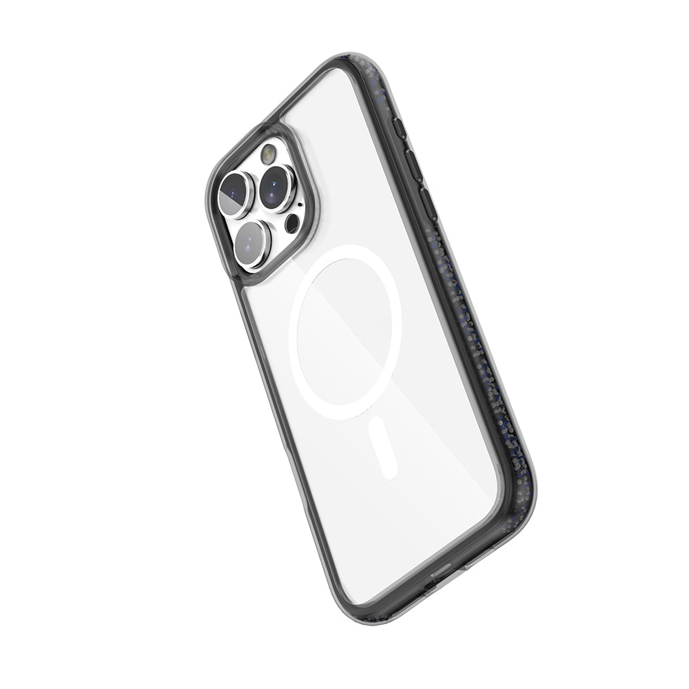 Apple iPhone 16 Pro Kılıf M-safe Şarj Özellikli Raptic AirJoy Serisi Boncuk Tasarımlı Şeffaf Kapak Siyah-Gri