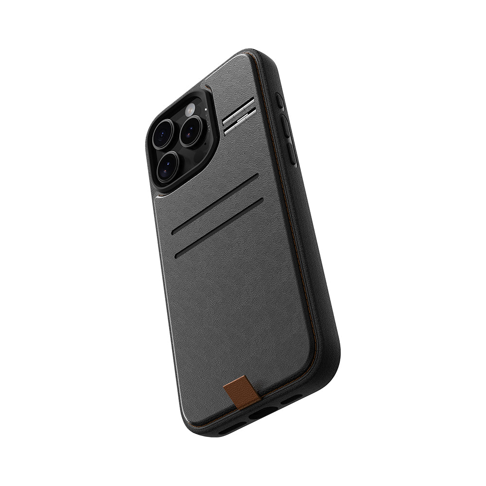 Apple iPhone 16 Pro Kılıf M-safe Şarj Özellikli Raptic Slim Wallet Serisi Deri Görünümlü Kartlıklı Standlı Kapak Siyah