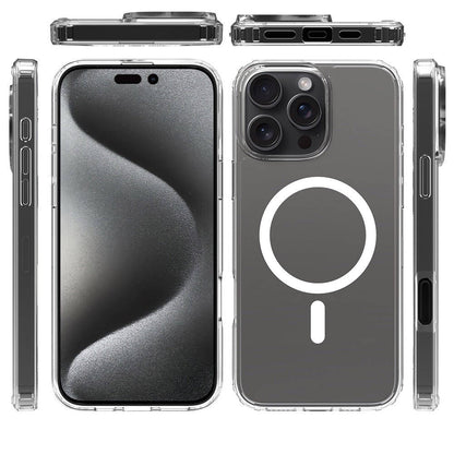 Apple iPhone 16 Pro Kılıf M-safe Şarj Özellikli Şeffaf Sert PC Zore Embos Kapak Şeffaf