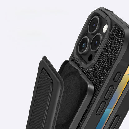 Apple iPhone 16 Pro Kılıf M-safe Şarj Özellikli Standlı Kartlıklı Set Amazingthing Glamour Luxe Serisi Kapak Siyah