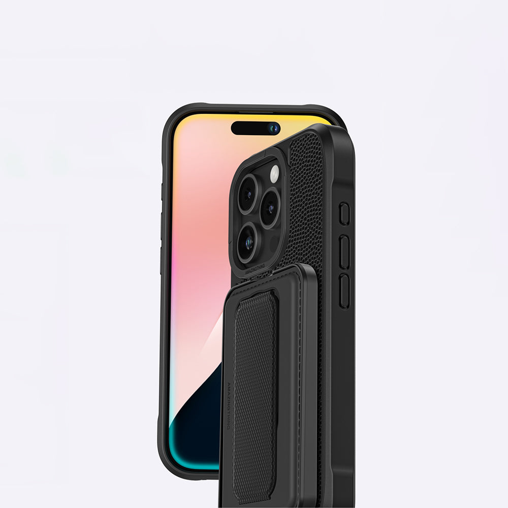 Apple iPhone 16 Pro Kılıf M-safe Şarj Özellikli Standlı Kartlıklı Set Amazingthing Glamour Luxe Serisi Kapak Siyah