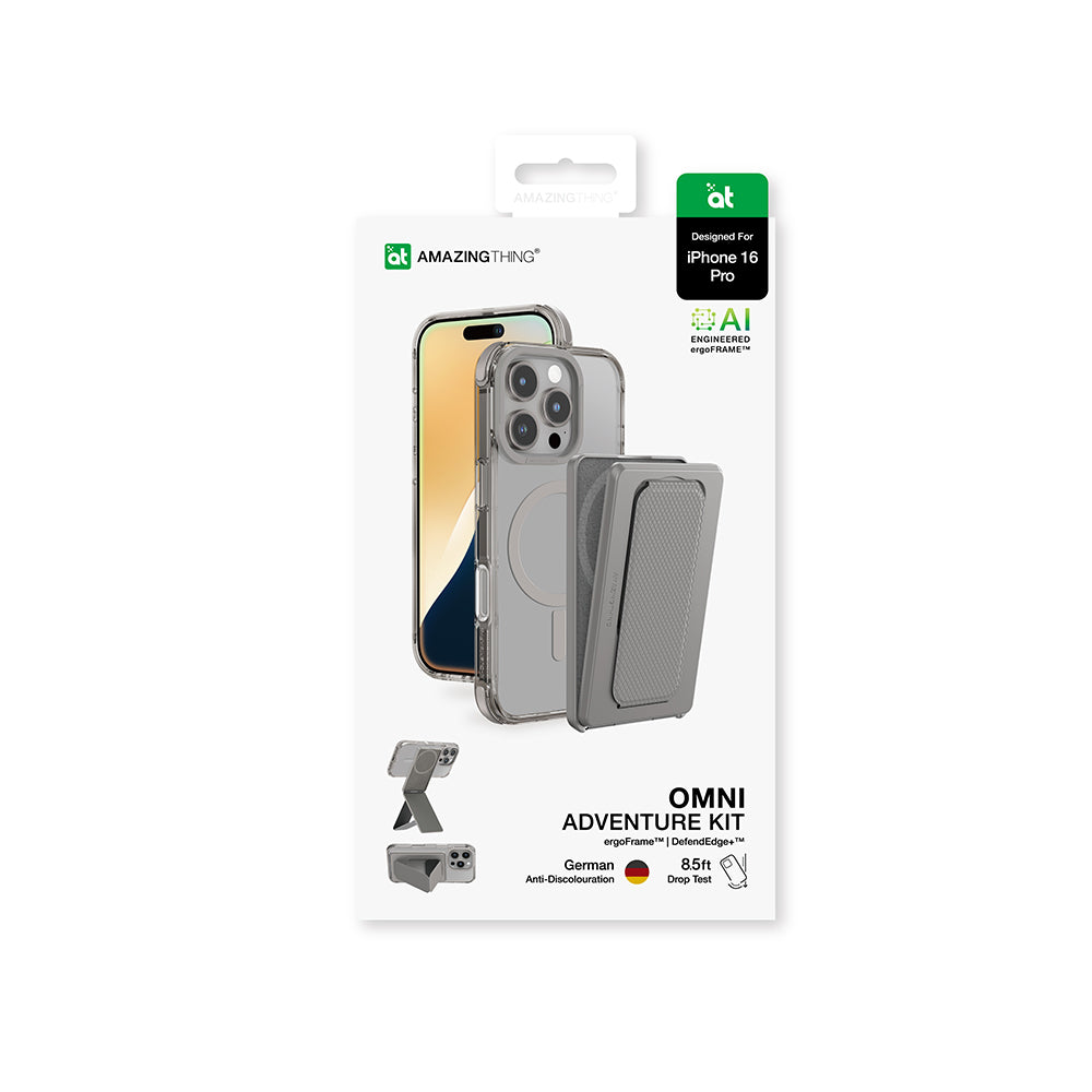 Apple iPhone 16 Pro Kılıf M-safe Şarj Özellikli Standlı Set Amazingthing Omni Adventure Serisi Kapak Rose Gold
