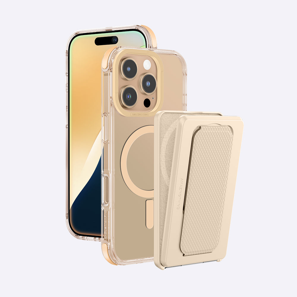 Apple iPhone 16 Pro Kılıf M-safe Şarj Özellikli Standlı Set Amazingthing Omni Adventure Serisi Kapak Rose Gold