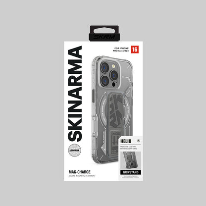 Apple iPhone 16 Pro Kılıf M-safe Şarj Özellikli Teknoloji Desenli Standlı Skinarma Helio Kapak Gold