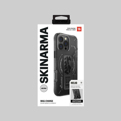 Apple iPhone 16 Pro Kılıf M-safe Şarj Özellikli Teknoloji Desenli Standlı Skinarma Helio Kapak Gri