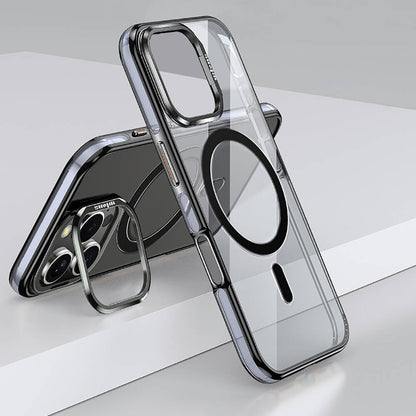 Apple iPhone 16 Pro Kılıf M-safe Şarj Özellikli Wlons Standlı Efsane Kapak Siyah