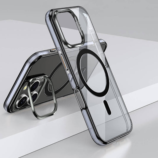 Apple iPhone 16 Pro Kılıf M-safe Şarj Özellikli Wlons Standlı Efsane Kapak Siyah